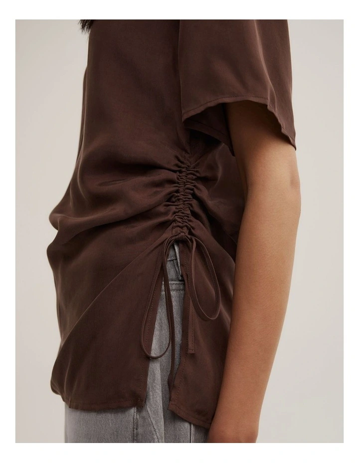 Ruched Woven T-shirt in Espresso image 3