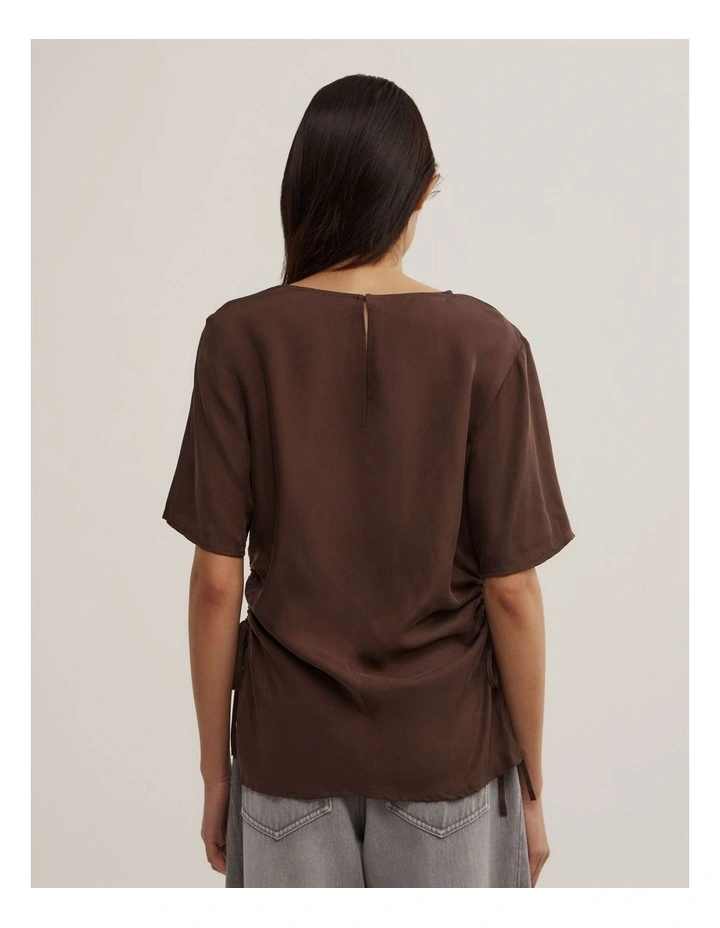 Ruched Woven T-shirt in Espresso image 4