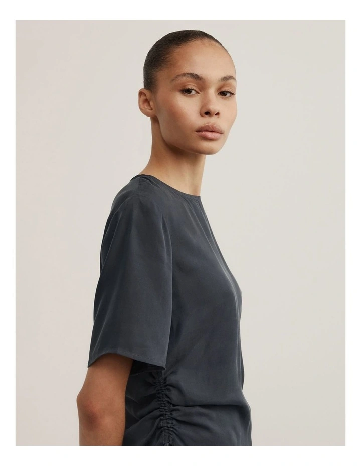 Ruched Woven T-shirt in Washed Black image 4