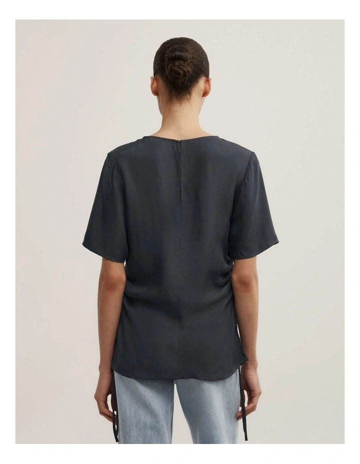 Ruched Woven T-shirt in Washed Black image 5