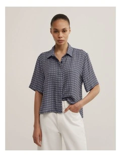 Scarf Print Shirt in Navy Geo Tile