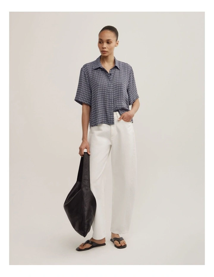 Scarf Print Shirt in Navy Geo Tile image 2