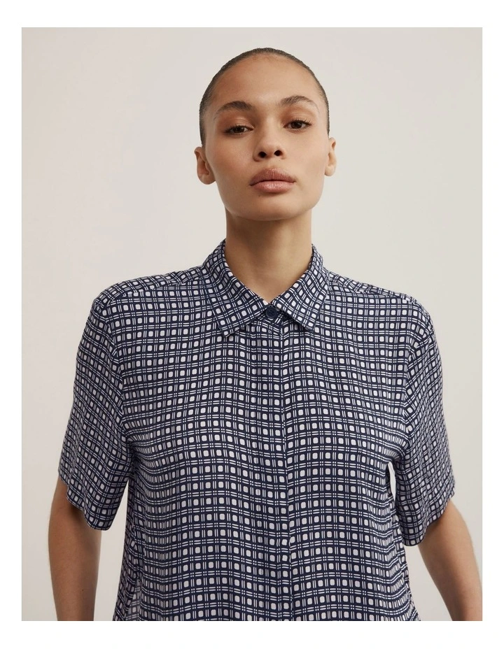 Scarf Print Shirt in Navy Geo Tile image 3