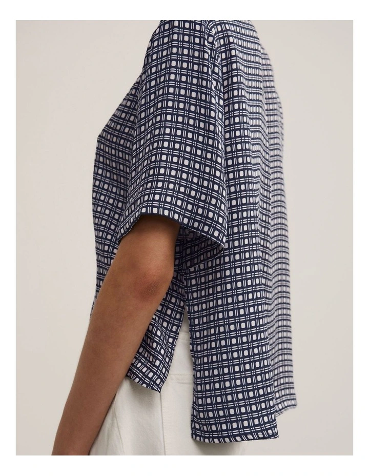 Scarf Print Shirt in Navy Geo Tile image 4