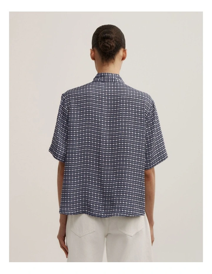 Scarf Print Shirt in Navy Geo Tile image 5