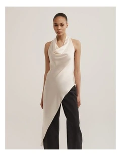 Asymmetric Halter Tunic in Chalk