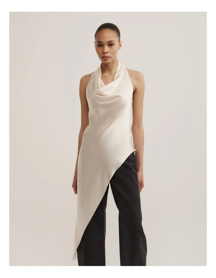 Asymmetric Halter Tunic in Chalk image 1