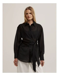 Button Tie Up Shirt in Black