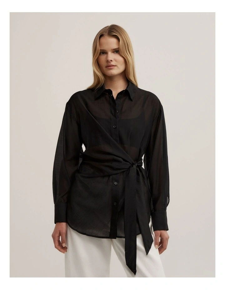 Button Tie Up Shirt in Black image 1