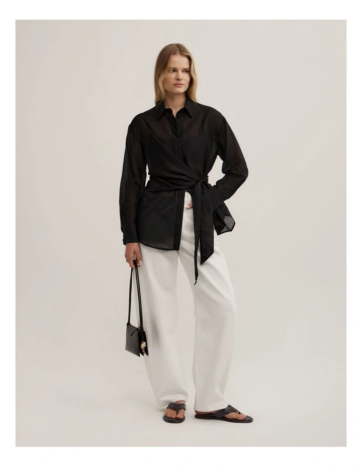 Button Tie Up Shirt in Black image 2
