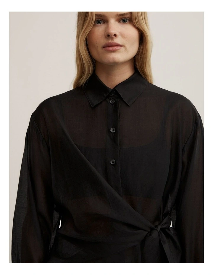 Button Tie Up Shirt in Black image 3
