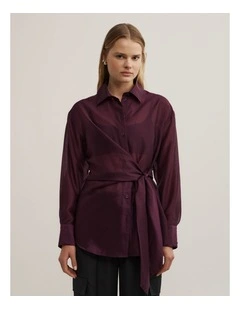 Button Tie Up Shirt in Plum