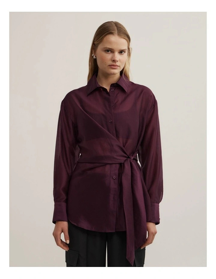 Button Tie Up Shirt in Plum image 1