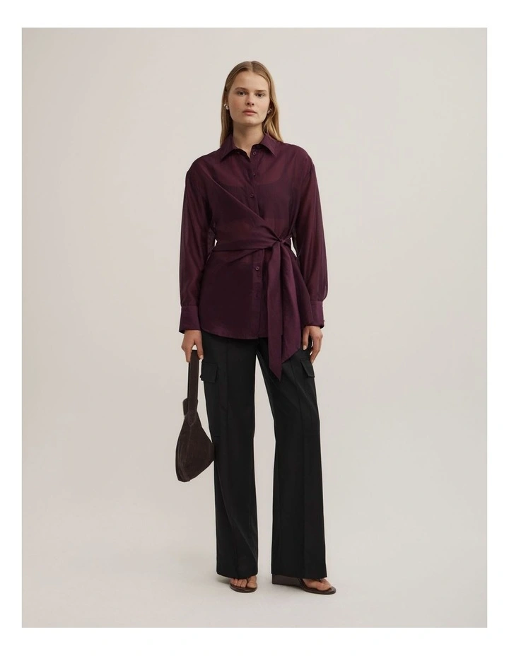 Button Tie Up Shirt in Plum image 2
