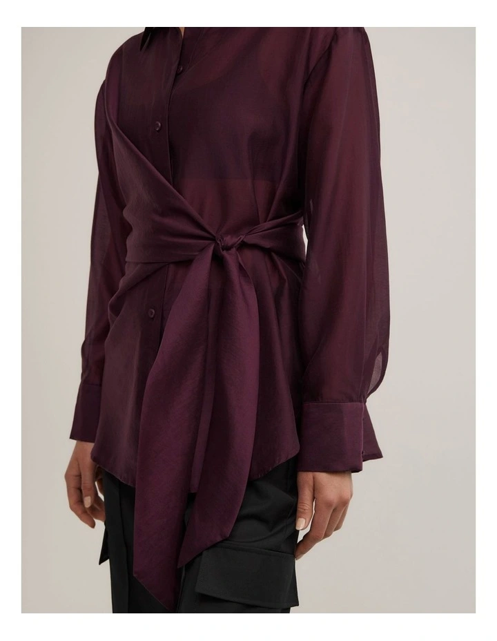 Button Tie Up Shirt in Plum image 3