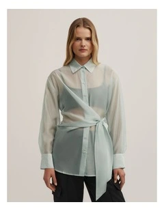 Button Tie Up Shirt in Seafoam