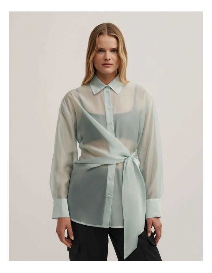 Button Tie Up Shirt in Seafoam image 1