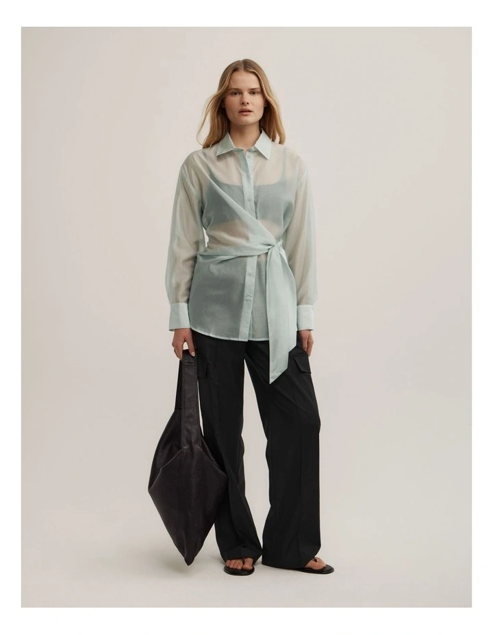 Button Tie Up Shirt in Seafoam image 2