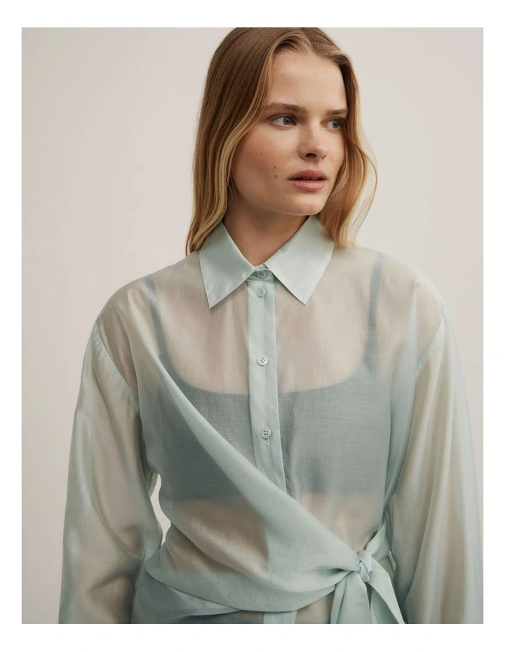 Button Tie Up Shirt in Seafoam image 3
