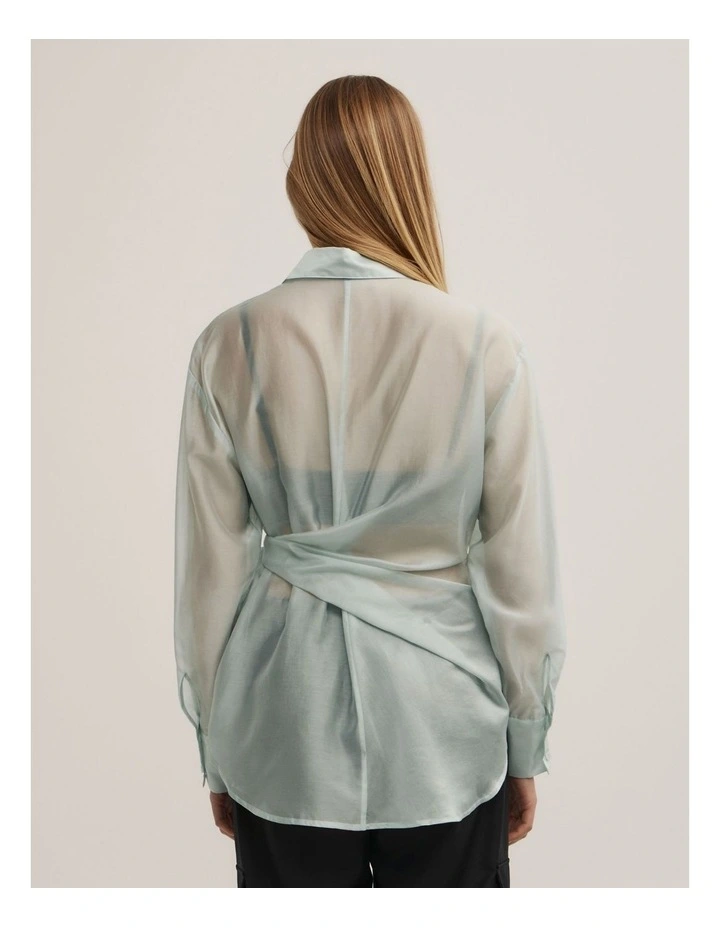 Button Tie Up Shirt in Seafoam image 4