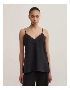 Linen Lace Camisole in Black