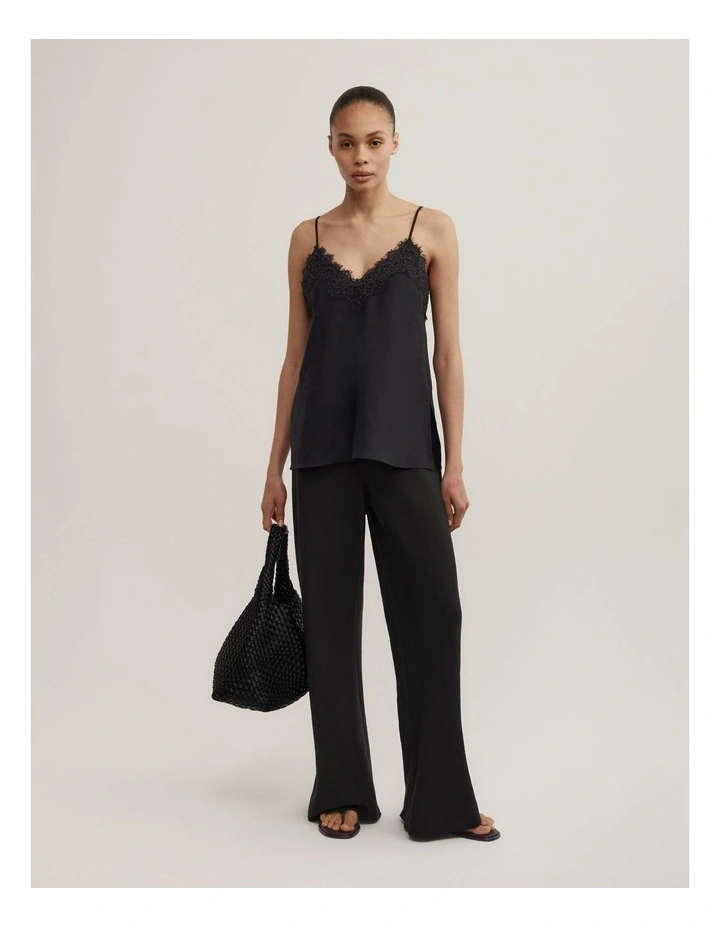 Linen Lace Camisole in Black image 2