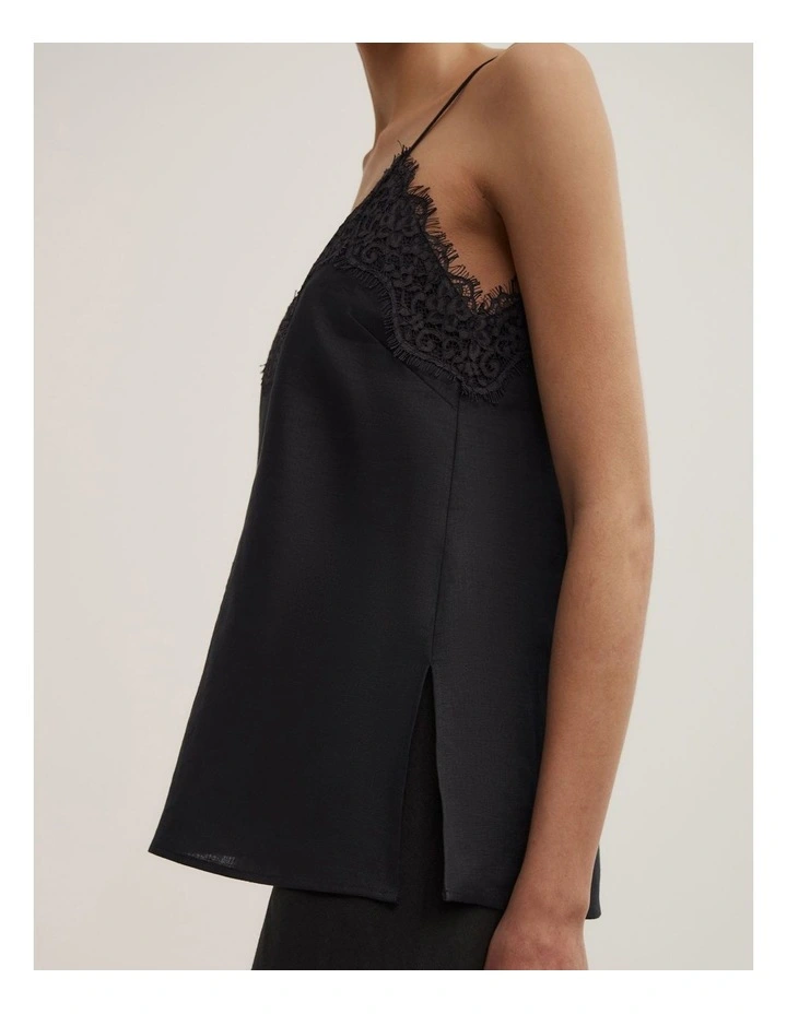 Linen Lace Camisole in Black image 3