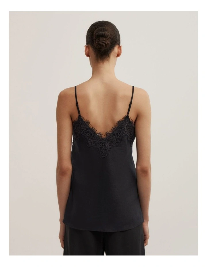 Linen Lace Camisole in Black image 4