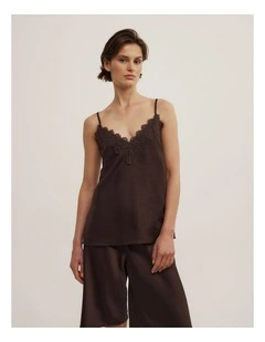Linen Lace Camisole in Espresso