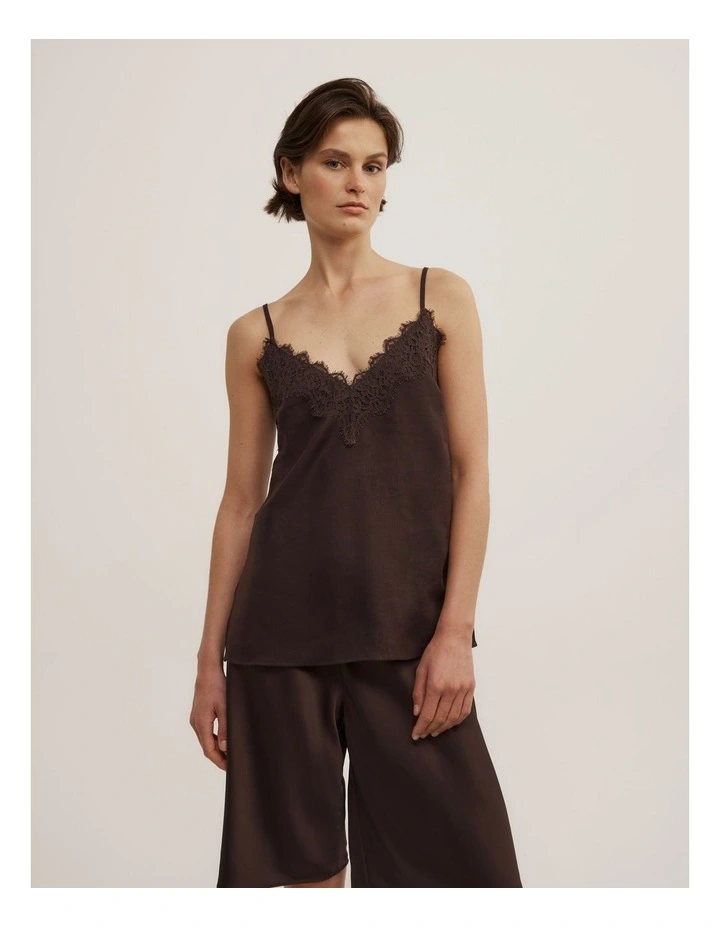 Linen Lace Camisole in Espresso image 1