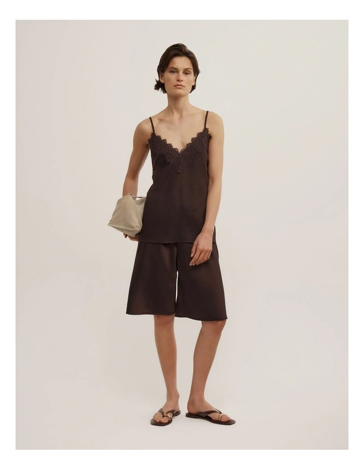 Linen Lace Camisole in Espresso image 2