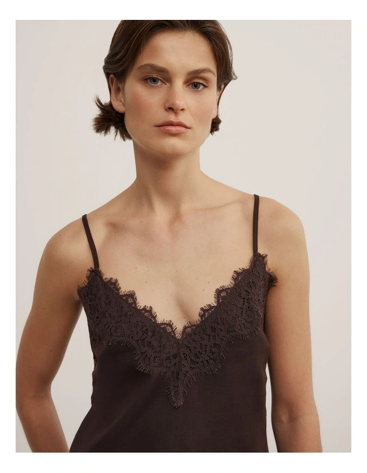 Linen Lace Camisole in Espresso image 3