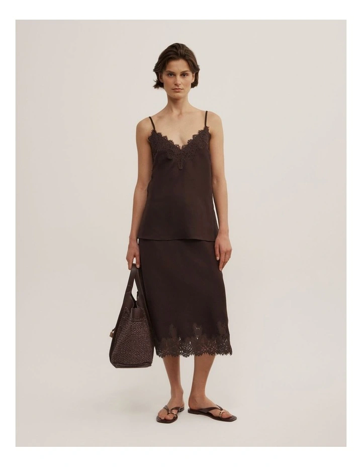 Linen Lace Camisole in Espresso image 4
