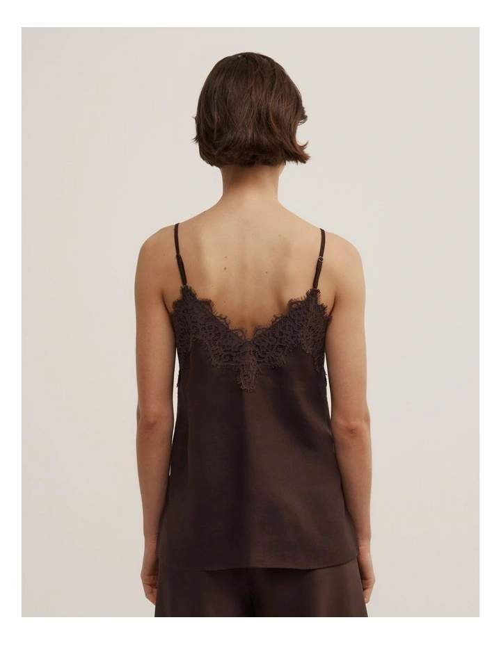 Linen Lace Camisole in Espresso image 5