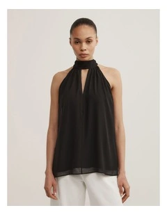 Halter Tie Back Top in Black