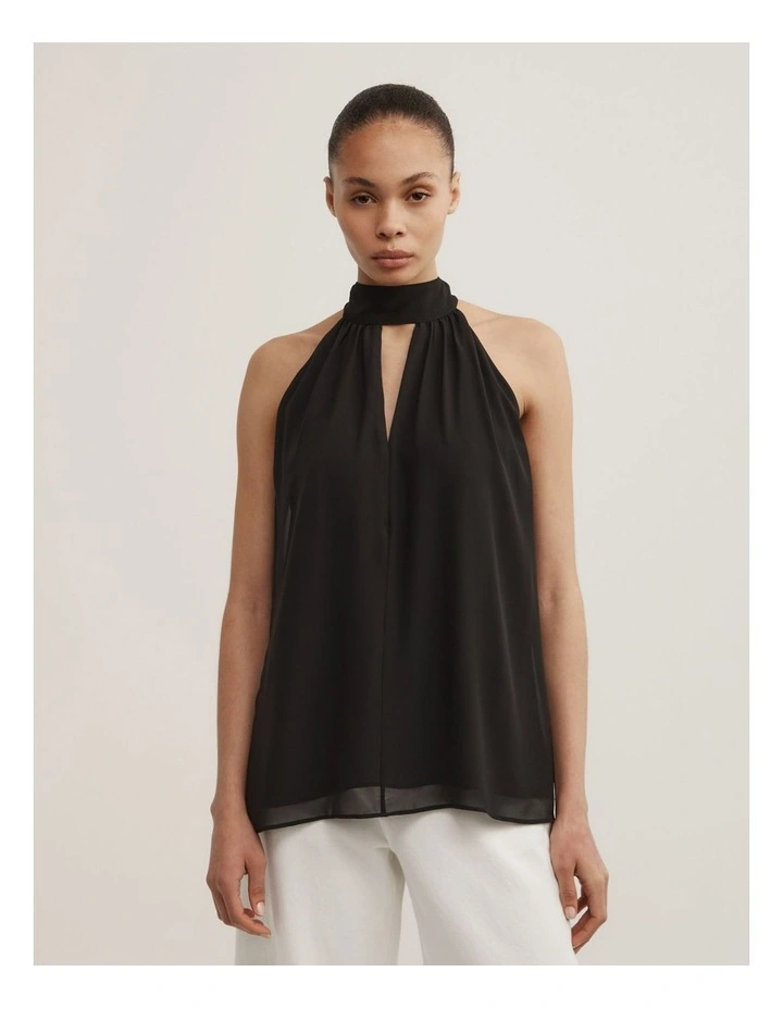 Halter Tie Back Top in Black image 1