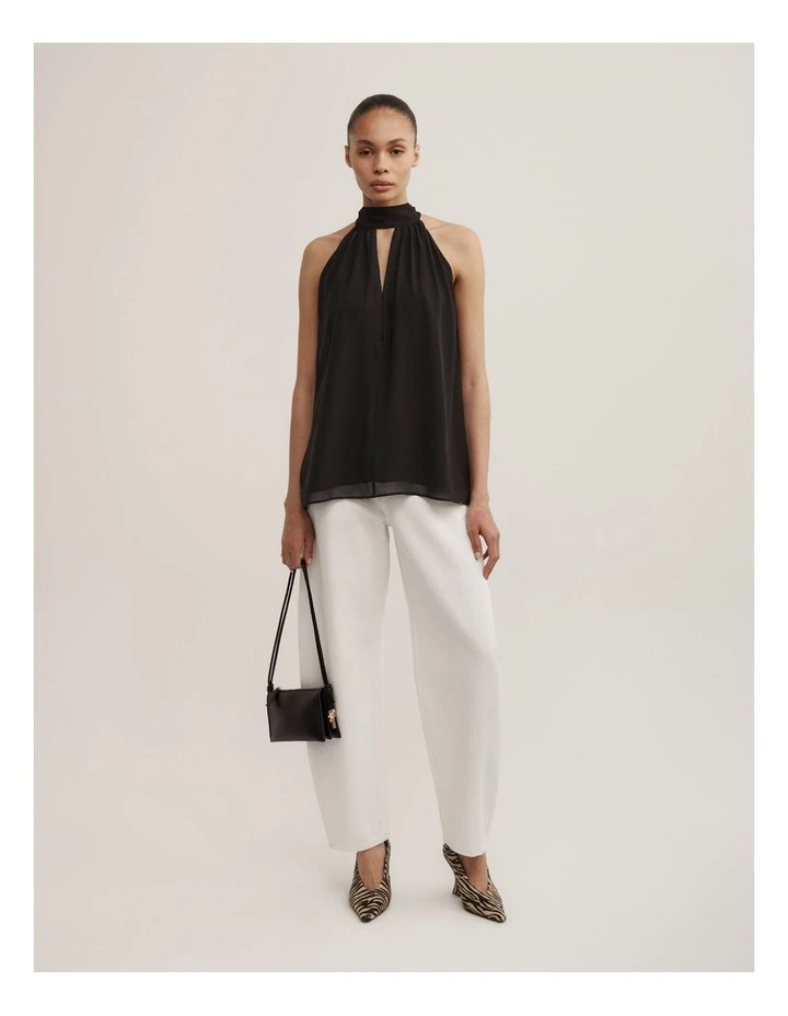Halter Tie Back Top in Black image 2
