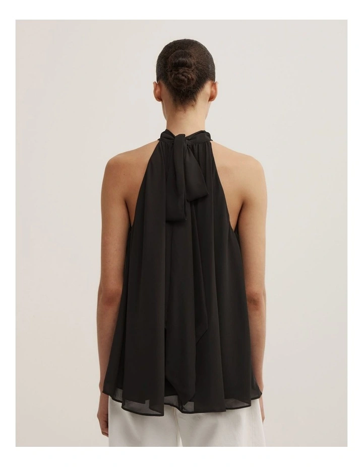 Halter Tie Back Top in Black image 4