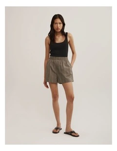 Poplin Boxer Short in Khaki Stripe
