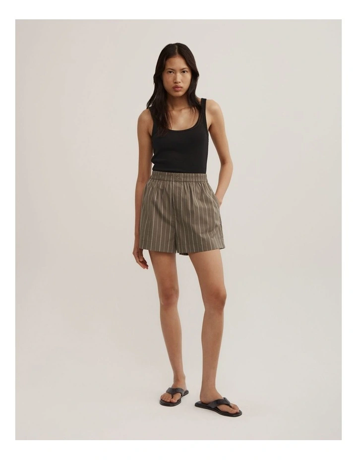 Poplin Boxer Short in Khaki Stripe image 1