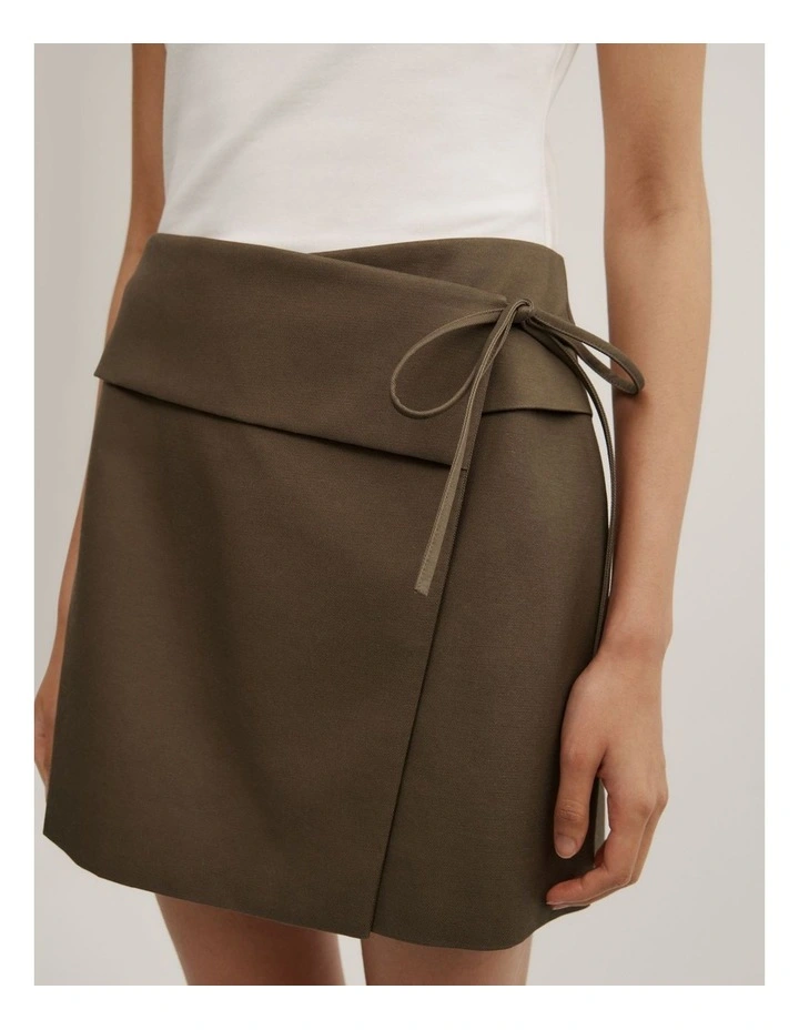 Wrap Tie Skirt in Khaki image 3