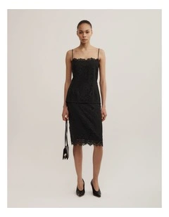Lace Midi Skirt in Black