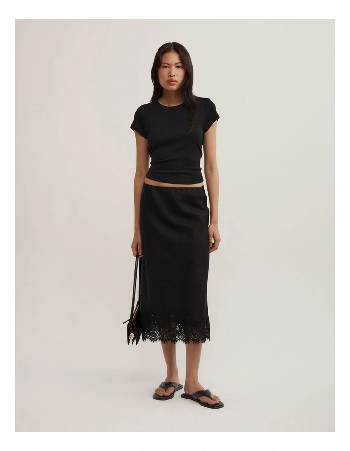Linen Lace Midi Skirt in Black image 1