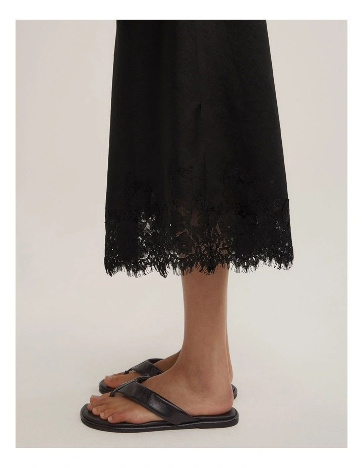 Linen Lace Midi Skirt in Black image 3