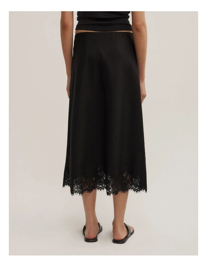 Linen Lace Midi Skirt in Black image 4