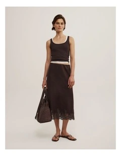 Linen Lace Midi Skirt in Espresso