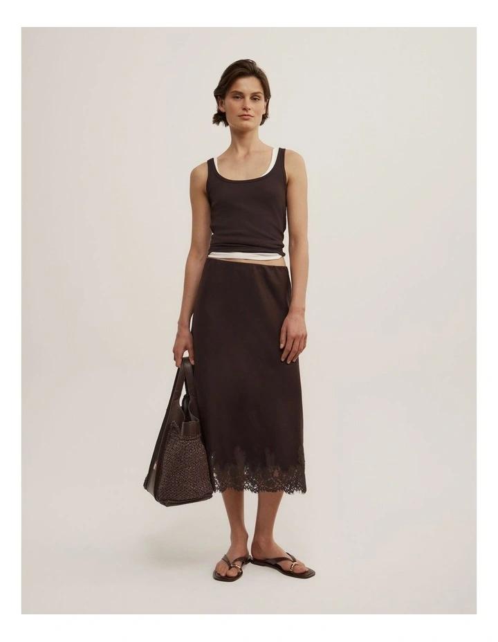 Linen Lace Midi Skirt in Espresso image 1