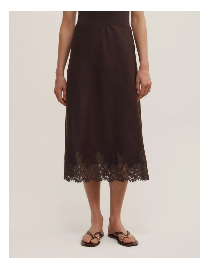 Linen Lace Midi Skirt in Espresso image 2