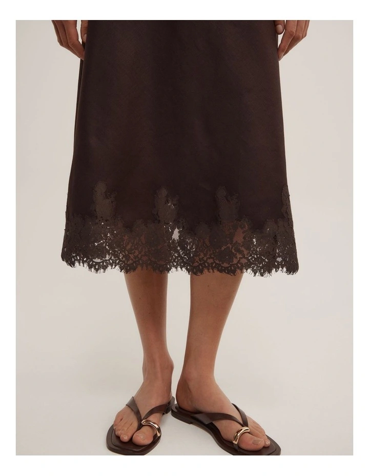 Linen Lace Midi Skirt in Espresso image 3