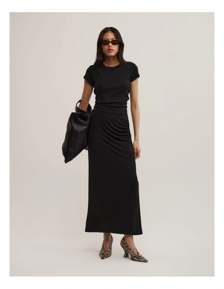 Side Gather Skirt in Black image 1